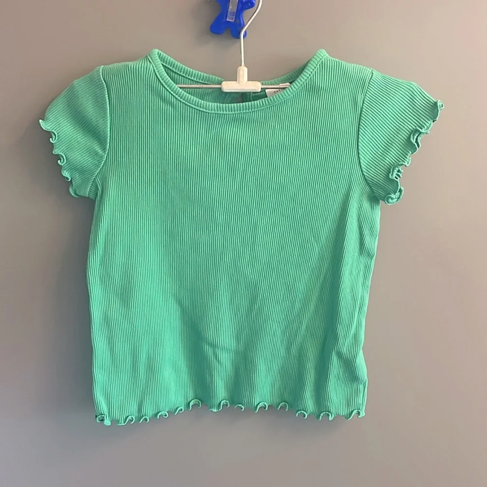 Baby Gap Girls Green Ribbed Lettuce Edge T-Shirt‎ 2 Years Toddler Cotton Tee